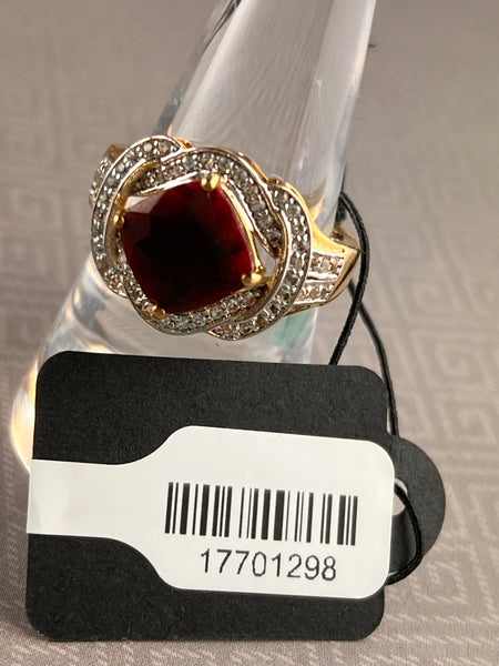 14kt Gold-Plated Sterling Silver Two-Tone Ruby (Color Treated) w/White Topaz Accents Ring - Size 7.0