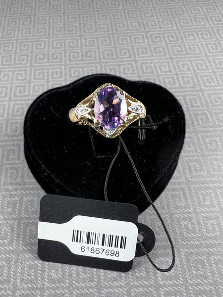 14kt Gold-Plated Sterling Silver Amethyst w/White Topaz Accents Ring - Size 6.50