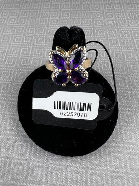 Sterling Silver Two-Tone Amethyst Butterfly Design Ring - Size 6.75