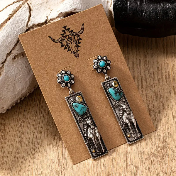 Faux Turquoise Horse Silver-Plated Alloy Post Earrings