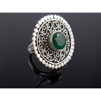 Emerald Sterling Silver Ring - Size 6.75