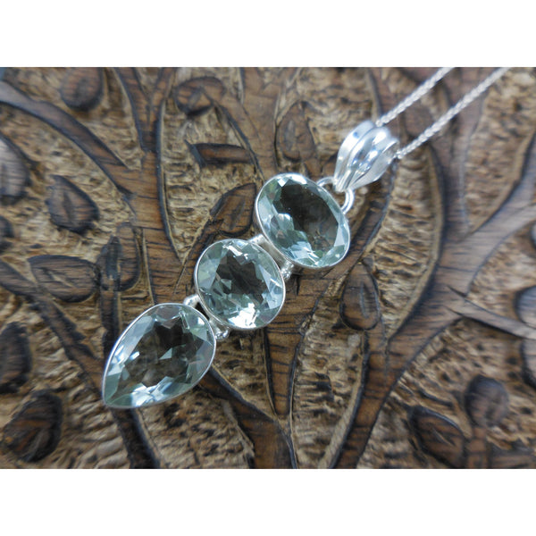 Green Amethyst Quartz Sterling Silver Pendant/Necklace