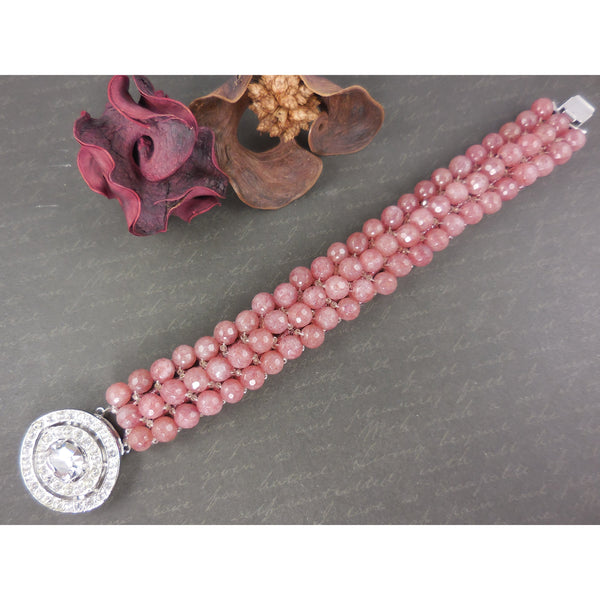 Handwoven Muscovite w/Nickle-Free Rhodium-Plated Base Metal & Crystal Box Clasp