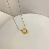 Titanium Horse Shoe U-Shaped Pendant w/Stainless Steel Snake Chain Necklace: Gold Plating