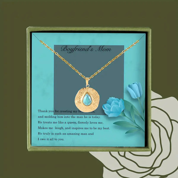 To My Boyfriend's Mom: Gold-Plated Stainless Steel Faux Turquoise w/Card