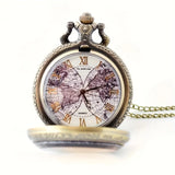 Pocket Watch/Necklace: Glass w/World Map Scene