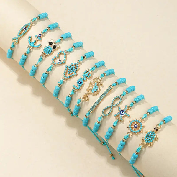 Faux Turquoise w/Charm Cord Adjustable Bracelet: Assorted Designs