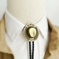 Bronze Metal Cowboy Hat Design w/Leather Strap Bolo Tie