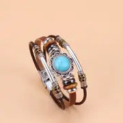 Faux Turquoise Faux Leather w/Stainless Steel Clasp Multi-Wrap Bracelet