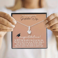 To A Beautiful Girl On Her Graduation Day-Silver Plated w/CZ Pendant Necklace & Card