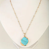 18kt Gold Electroplated Turquoise Stone w/Stainless Steel Chain Necklace: Gold-Plated