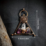 Copper Metal & Amethyst & White Crystal Quartz (Rough) Artisan Triangle & Sun Pendant/Necklace