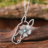 Horse w/Faux Turquoise & Flower Silver-Plated Alloy Pendant w/Stainless Steel Chain/Necklace