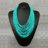 Beaded Turquoise Colored Multi-Strand w/Silver-Plated Alloy Clasp & Chain Necklace