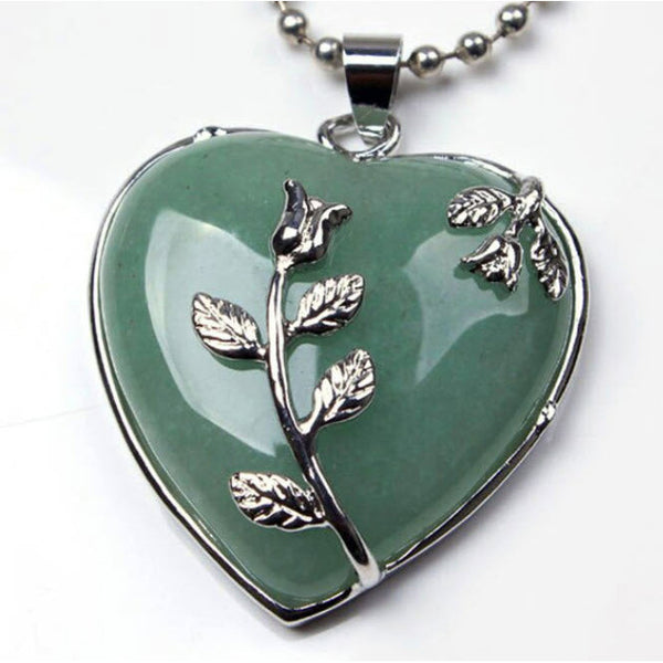 Green Chalcedony (Color-Treated) Cabochon Chunky Heart Silver-Plated & Stainless Steel Necklace