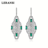 Rhodium-Plated Alloy w/Emerald & White Rhinestones Glamourous Post Earrings