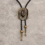 Coyboy Hat & Faux Leather Bolo Tie: Bronze Metal
