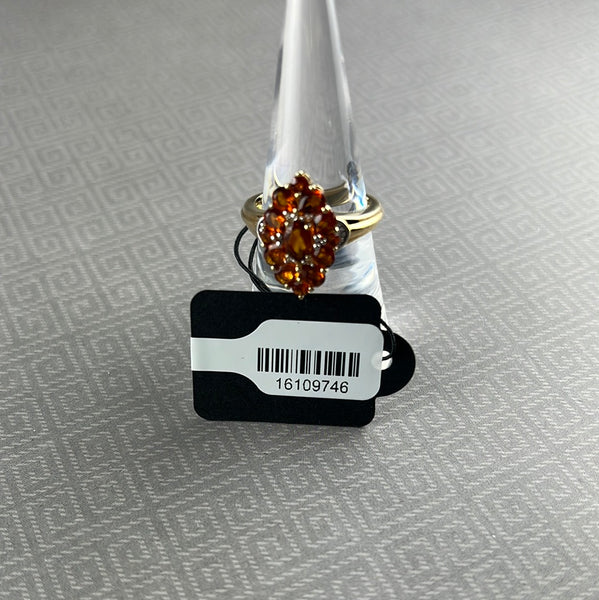 Red Citrine Quartz & White Topaz 14kt Gold-Plated Sterling Silver Two-Tone Cluster Ring: Size 7