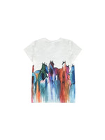 White Shirt w/Artistic Watercolor Horses 100% Polyester: Sizes S, M, L, XL, XXL