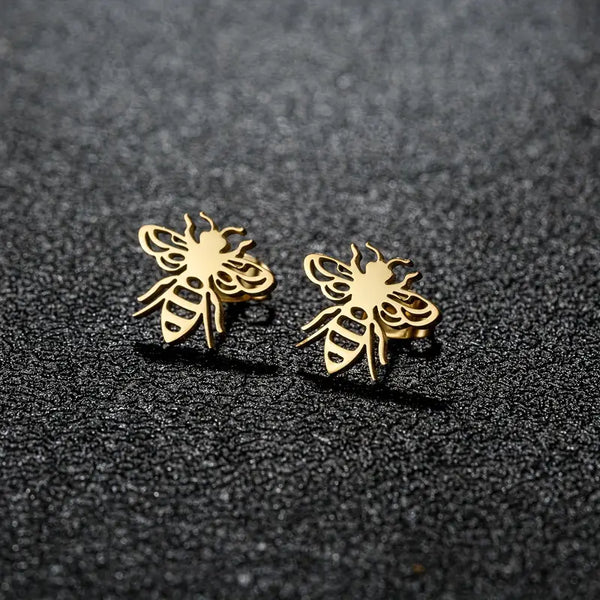 Stainless Bee Post Earrings: Gold-Plated