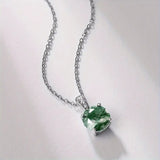 Dainty Moss Agate w/CZ Accents 14kt White Gold Plated Sterling Silver Pendant/Necklace