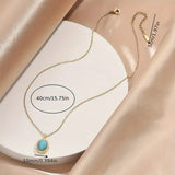 Faux Turquoise w/CZ Halo Accents w/Gold-Plated Alloy Pendant & Stainless Steel Chain
