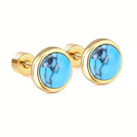 Stainless Steel Faux Turquoise Post w/Screw Back Earrings: Gold-Plated