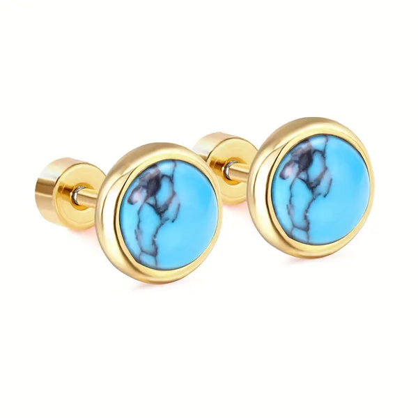 Stainless Steel Faux Turquoise Post w/Screw Back Earrings: Gold-Plated