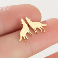 Stainless Howling Wolf Post Earrings: Gold-Plated