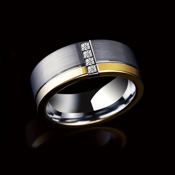 Titanium Steel 8mm Wide Two-Tone Ring: Sizes 7-13