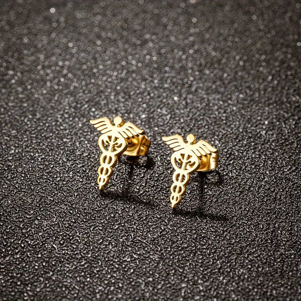 Stainless Medical Symbol Post Earrings: Gold-Plated