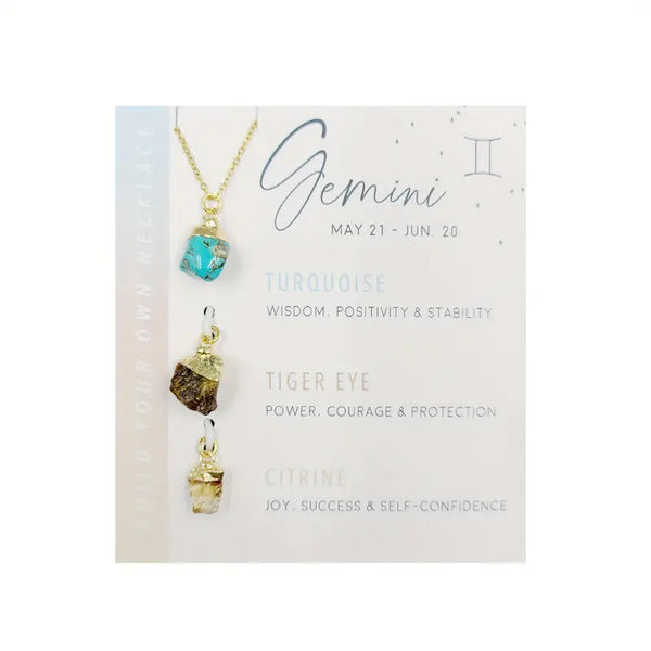 14kt Gold-Plated Stainless Steel Three-Stone Pendants Birth Month: Gemini-Turquoise, Tiger Eye, Citrine
