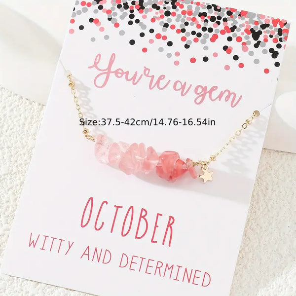 You're A Gem-Gold-Plated Alloy Chain w/Natural Stone w/Card-October