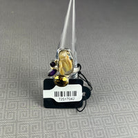 Rutilated Quartz (Rough), Citrine, and Amethyst Quartz Sterling Silver Ring: Size 9