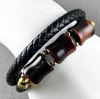 Gold-Plated Stainless Steel Double-Row Leather, Tigers Eye (Heat Treated-Red), Bracelet: 7.25"