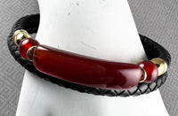 Natural Red Carnelian Gold-Tone Stainless Steel & Leather Bracelet  - 9"