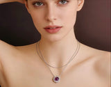 Natural Amethyst Cabochon Pendant w/Stainless Steel Snake Chain