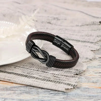 To My Son: Stainless Steel Knot w/Leather Bracelet w/Magnetic Box Clasp