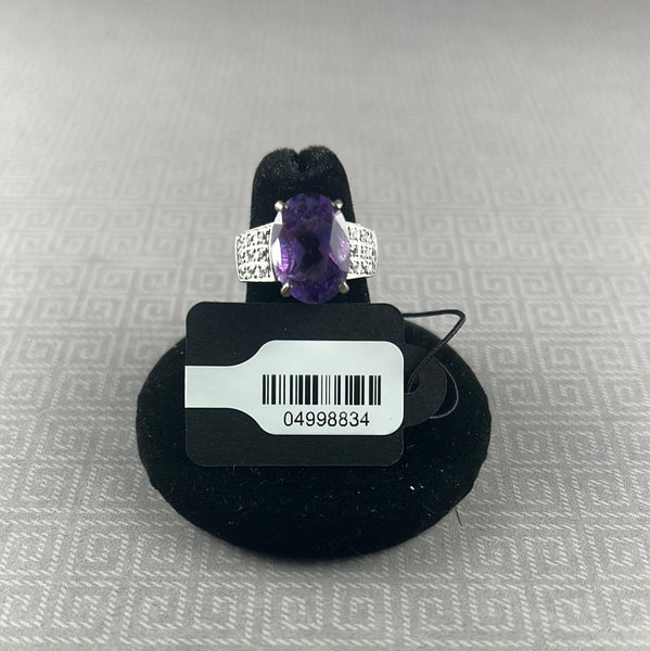 Amethyst Quartz w/CZ Accents Sterling Silver Ring: Size 6