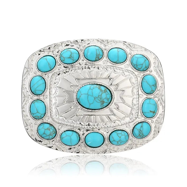 Silver-Plated Alloy w/Faux Turquoise Belt Buckle