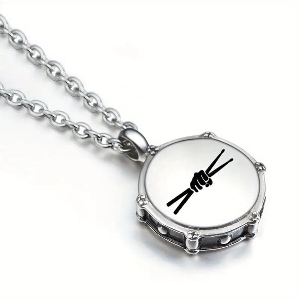 Heavy Stainless Steel Drum Pendant w/Stainless Steel Chain Necklace