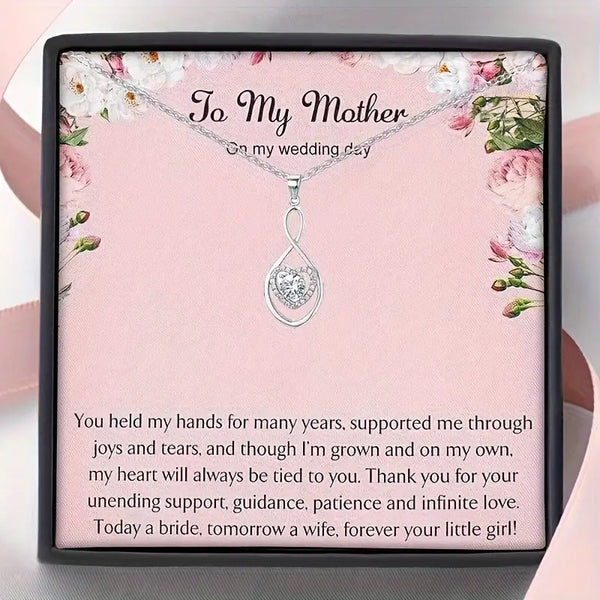 To My Mother On My Wedding Day: Silver-Plated Pendant w/Stainless Steel Chain/Necklace w/Inspiration Card