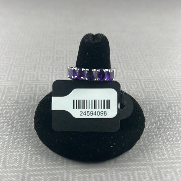 Amethyst Quartz 5-Stone Sterling Silver Ring: Size 8