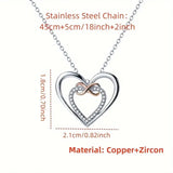 Grandmother & Granddaughter-Silver Plated w/CZ Two-Tone Double Heart Necklace w/Card
