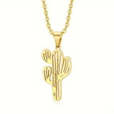 Larger + XL Stainless Steel Cactus Necklace: Gold-Tone