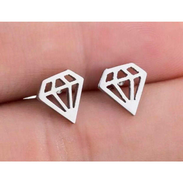 Stainless Gem-Shaped Post Earrings: Gold-Plated