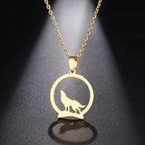 Stainless with Howling Wolf Necklace: Gold-Plating