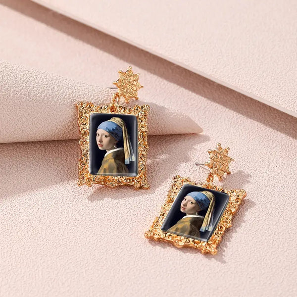 Gold-Plated Alloy Fan Art - Johannes Vermeer "Girl w/A Pearl Earring" Painting Post Earrings