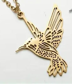 Stainless Large Hummingbird Necklace: Gold-Plated