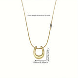 Titanium Horse Shoe U-Shaped Pendant w/Stainless Steel Snake Chain Necklace: Gold Plating